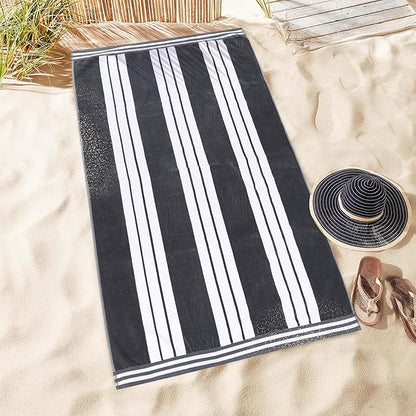 Superior Oversized Cotton Beach Towel Set of 6, Absorbent Towels For Bathroom, Beach, Pool, Swim, Adults, Kids, Vacation, Travel, Bath Sheet, Quick Dry Basics, Trip Essentials, Striped Decor, Charcoal
