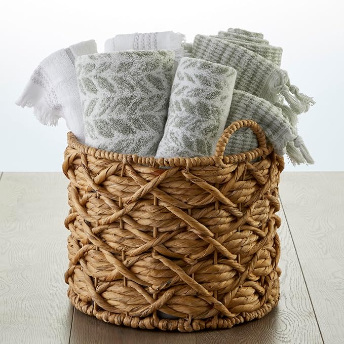SKL Home Distressed Leaves Bath Towel, 100% Turkish Cotton, Sage | 600 GSM weight. Spa-level quality. Soft, & absorbent, reversible jacquard.