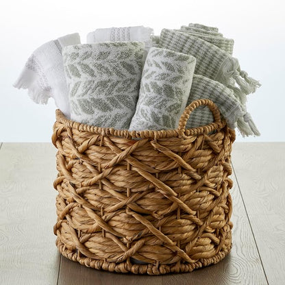 SKL Home Distressed Leaves Han Towel Set-2pc, 100% Turkish Cotton, Sage | 600 GSM weight. Spa-level quality. Soft & absorbent, reversible jacquard. For the bathroom, kitchen, bar or any sink space.