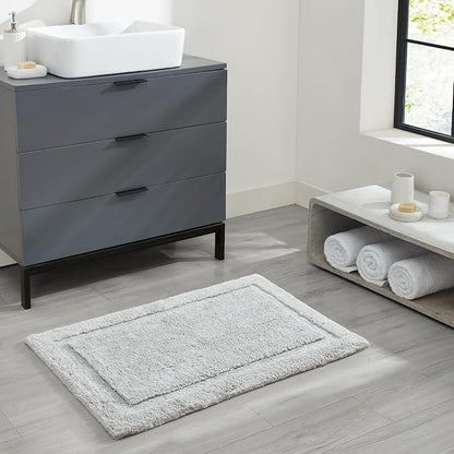 Jean Pierre New York Lydia Border 100% Cotton Bath Mat - Non-Slip Bath Rug - Gray - 17"x24"
