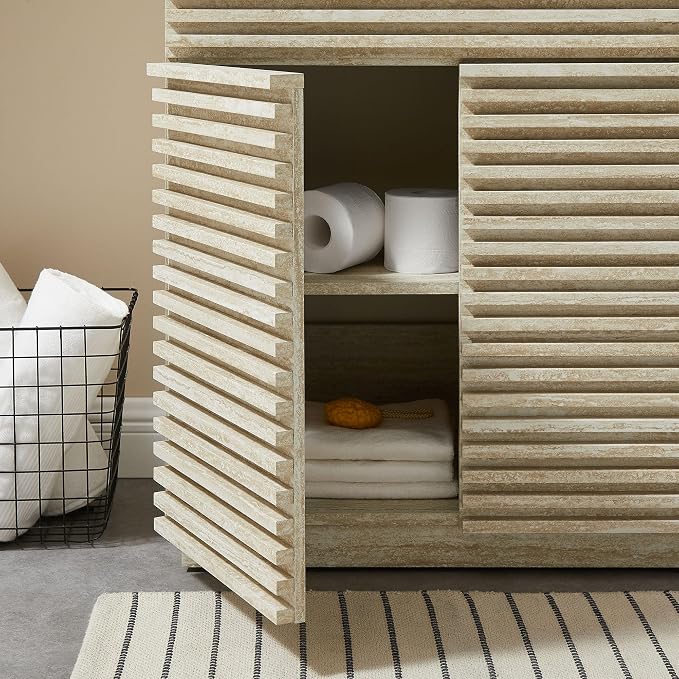 Modway Render Faux Travertine Slatted Bathroom Cabinet in Travertine