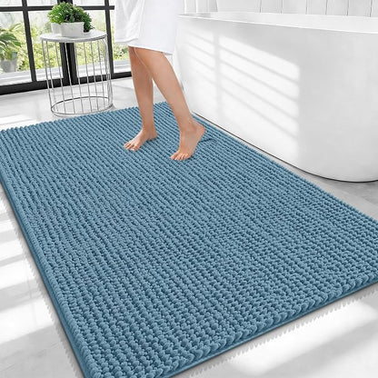 OLANLY Thick Chenille Large Bathroom Rugs Mats 40x32, Airy Blue | Soft Absorbent Bath Rugs, Rubber Backing, Machine Wash Dry, Bath Mats for Bathroom, Tub and Shower, Home Decor Accessories