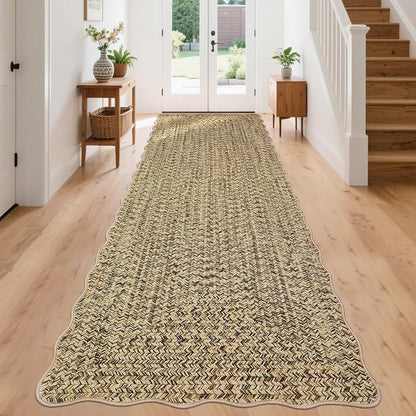 Imitation Braided Collection-Print 2x8 Runners for Hallway Non Slip Washable Kitchen Rugs, Farmhouse Rustic Bordered Area Rug Soft Low Pile Indoor Carpet Runners for Entryways, Living Room