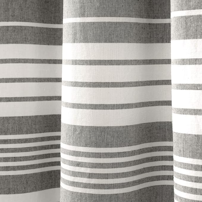 Lush Decor Nantucket Yarn Dyed Cotton Blend Tassel Fringe Shower Curtain Single 72" W x 72" L Gray - Gray Shower Curtains for Bathroom Curtain