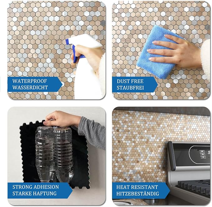 Stripe Hexagon Backsplash Tile Peel and Stick Brown 10pcs
