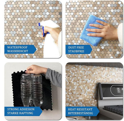 Stripe Hexagon Backsplash Tile Peel and Stick Brown 10pcs