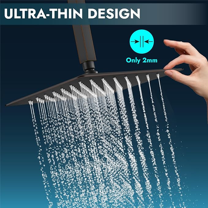 Midanya Square Rain Shower Head,High Pressure,Oil Rubbed Bronze 10 Inch | 360°Swivel,Ceiling or Wall Mount,Waterfall Full Body Coverage,Bathroom Remodel,Stainless Steel Large Rainfall Shower Head