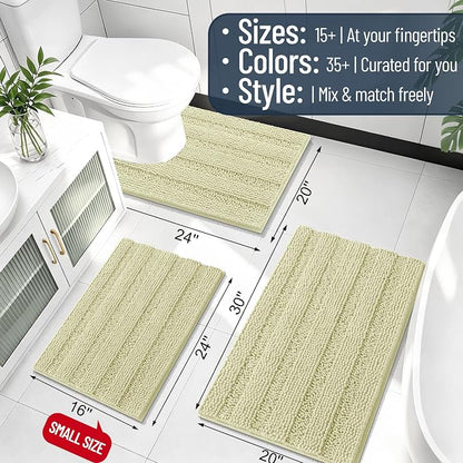 Smiry Thick Chenille Bathroom Rugs 30x20, Soft Absorbent Bath Mat, Vanilla | Quick‑Dry & Machine Washable, Non‑Slip Bath Carpet, Striped Bath Rugs for Tub & Shower, Modern Home Decor Accessories