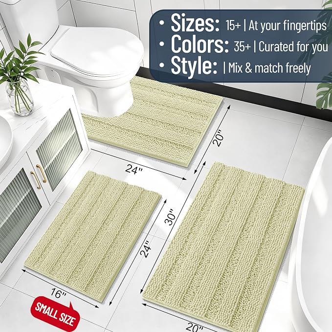 Smiry Thick Chenille Bathroom Rugs 36x24, Soft Absorbent Bath Mat, Vanilla | Quick‑Dry & Machine Washable, Non‑Slip Bath Carpet, Striped Bath Rugs for Tub & Shower, Modern Home Decor Accessories