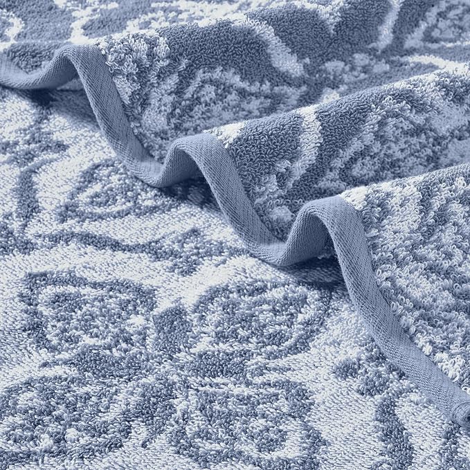 Modern Threads Amaris 6-Piece Reversible Yarn Dyed Jacquard Towel Set - Bath Towels, Hand Towels, & Washcloths - Super Absorbent & Quick Dry - 100% Combed Cotton, Denim