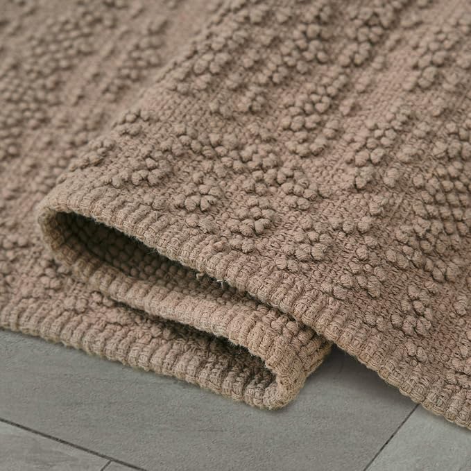 French Connection Nellore Bathroom Rugs, Woven and Beaded Bathroom Mats, Durable Bath Rugs, Thick Bath Mats for Bathroom and Shower Rugs, 24" x 64", Light Brown