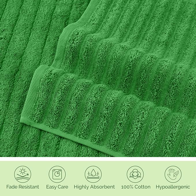 Elegant Comfort 100% Turkish Cotton Corduroy Ribbed Luxury Jumbo Bath Towel Ultra Soft - 35 x 70 Inch - Luxury Spa Premium Hotel Quality Highly Absorbent and Quick Dry Large Bath Towel, Emerald Green