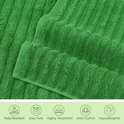 Elegant Comfort 100% Turkish Cotton Corduroy Ribbed Luxury Jumbo Bath Towel Ultra Soft - 35 x 70 Inch - Luxury Spa Premium Hotel Quality Highly Absorbent and Quick Dry Large Bath Towel, Emerald Green