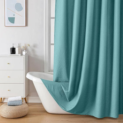 Extra Long Turquoise Shower Curtain 72 x 96 Inch, 3D Embossed Texture Fabric Bathroom Shower Curtain, Large Hotel Bath Curtain with 12 Holes, Washable Cloth Shower Curtains