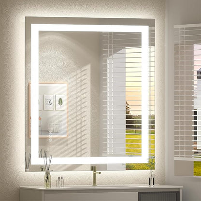 32x36 Inch LED Lighted Bathroom Vanity Mirror for Wall | Backlit+Front Lit, Dimmable, Anti-fog, Memory, Shatter-Proof, ETL Listed, Hangs Horizontally or Vertically