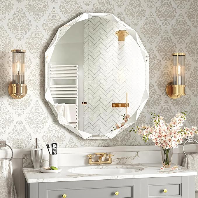 24x30 Inch Bathroom Mirrors for Over Sink, Round Frameless Mirrors for Wall | Beveled Bathroom Mirror, Bathroom Vanity Circle Mirror for Bedroom Living Room Entryway Home Decor