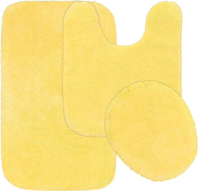 Garland Rug Traditional Nylon Washable Rubber Ducky Yellow 3 Piece Set - Lid, Contour, Bath Rug - Soft, Absorbent, and Stylish for Your Bathroom