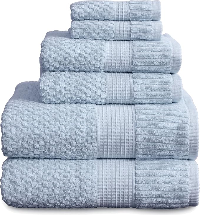 100% Cotton 6 Piece Bath Towel Set | Blue Towels | Oeko‑TEX Standard 100 | Soft & Absorbent, Quick‑Dry | Trinity Collection - Chambray Blue