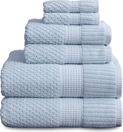 100% Cotton 6 Piece Bath Towel Set | Blue Towels | Oeko‑TEX Standard 100 | Soft & Absorbent, Quick‑Dry | Trinity Collection - Chambray Blue