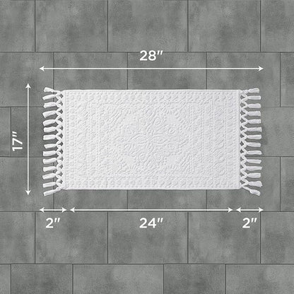 French Connection Nellore Bath Rugs, Woven and Beaded Bath Mats, Durable and Thick Bath Mats for Bathroom and Shower Rugs, 17" x 28", White
