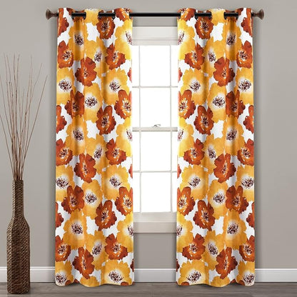 Lush Decor Julie Floral Insulated Grommet 100% Blackout Window Curtain Panels, Pair, 38" W x 95" L, Red & Yellow - Spring Floral Curtains - Blackout Curtains For Living Room, Bedroom, & Dining Room