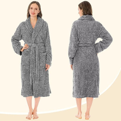 PAVILIA Premium Womens Plush Soft Robe Fluffy, Warm, Fleece Sherpa Shaggy Bathrobe