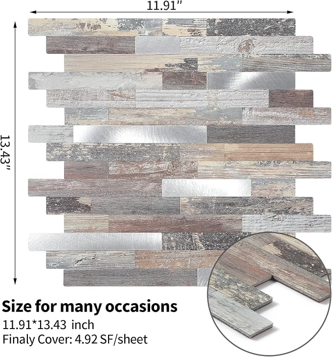 Yipscazo 2026 New Upgrade Peel and Stick Wood Metal Tile Backsplash, Stick on Tiles for Backsplash Kitchen, Bathroom (20 Sheets, Light Wood)