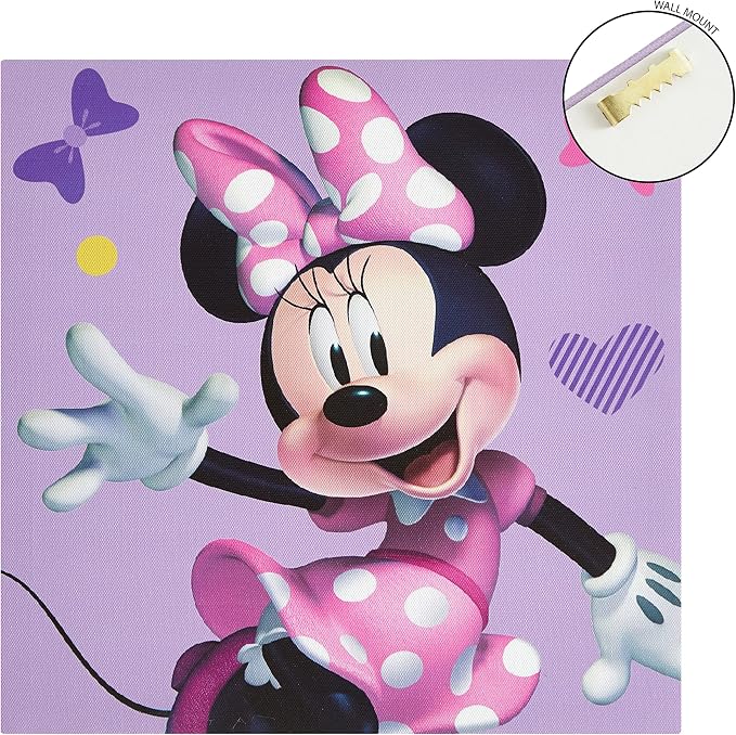 Disney Minnie Mouse LED Canvas Wall Art – 4-Pack Set for Kids – Light-Up 11x11” Panels – Minnie Room Décor for Girls – Battery Operated Wall Hanging for Bedroom or Playroom