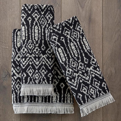SKL Home Nador Hand Towel Set-2pc, Premium 100% Cotton, Black | 600 GSM. Spa-level quality. Soft & absorbent, reversible jacquard. For the bathroom, kitchen, bar or any sink space.