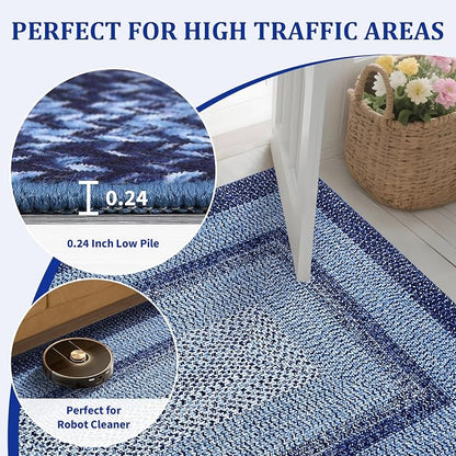 Washable Area Rug 6x9 Rug for Living Room Modern Area Rug for Bedroom Decor Blue Rug Geometric Area Rugs Non Slip Throw Rugs Stain Resistant Carpet for Nursery Dining Room 6'x9' Navy Blue