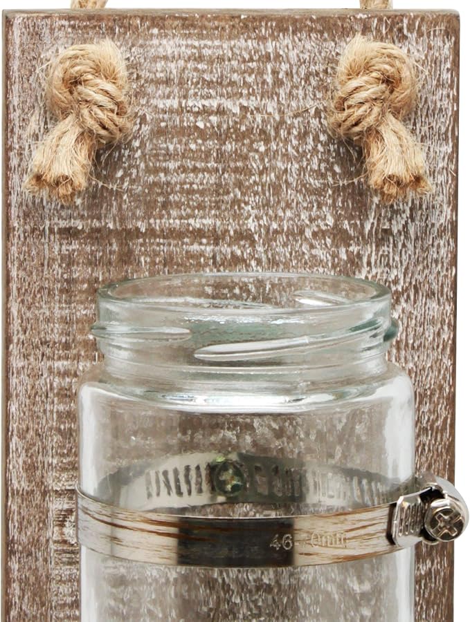 Stonebriar Rustic White Wash Wooden Mason Jar Wall Sconce Set with Hanging Loop