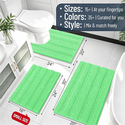 Smiry Thick Small Chenille Bathroom Rugs 24x16, Soft Bath Mat, Mint Green | Quick‑Dry & Machine Washable, Non‑Slip Bath Carpet, Striped Bath Rugs for Tub & Shower, Modern Home Decor Accessories