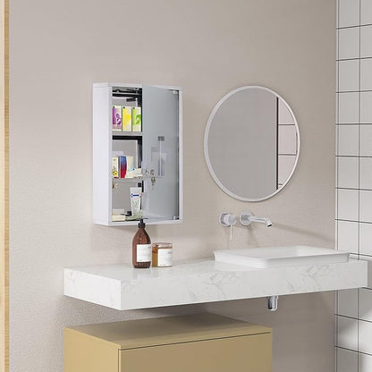 HOMCOM Wall Mounted Medicine Cabinet, Locking Wall Cabinet with 3 Tier Shelves, Stainless Steel Frame and Glass Door, Lockable with 2 Keys, Silver, 12" x 20"