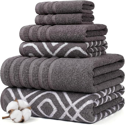 Modern Threads Classic Diamond 6-Piece 100% Cotton Towel Set – Yarn Dyed Jacquard – Includes 2 Bath Towels, 2 Hand Towels, 2 Washcloths – Absorbent, Quick Dry, Soft & Durable – Gray