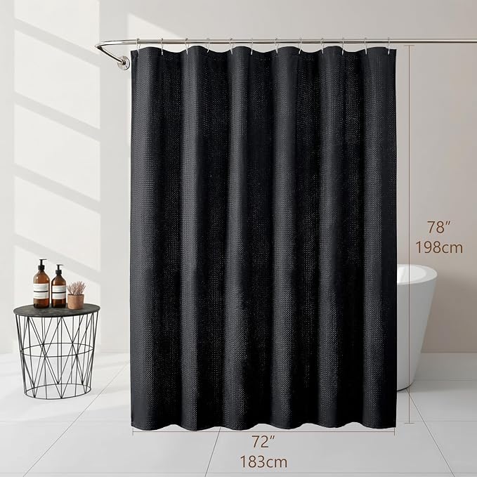 Black Fabric Shower Curtain 78 Inch Length 1 Piece, Embossed Textured Waffle Cloth Shower Curtains for Bathroom Modern Hotel Spa, Water Resistant Machine Washable, 72Wx78L Inches
