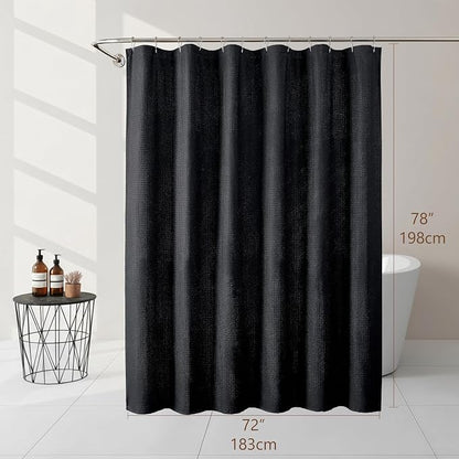 Black Fabric Shower Curtain 78 Inch Length 1 Piece, Embossed Textured Waffle Cloth Shower Curtains for Bathroom Modern Hotel Spa, Water Resistant Machine Washable, 72Wx78L Inches