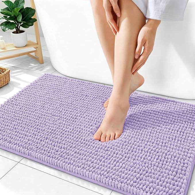 OLANLY Thick Chenille Absorbent Bathroom Rugs Mat 36x24, Lavender | Soft Bath Rugs, Rubber Backing, Machine Wash Dry, Bath Mats for Bathroom, Tub and Shower, Home Decor Accessories