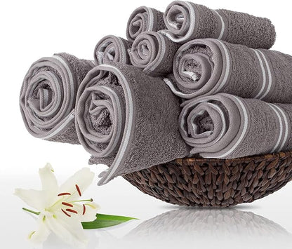 Lavish Home 8PC Bathroom Towels Set - 575GSM 100% Cotton Bathroom Essentials with 2 Bath Towels, 2 Hand Cloths, 2 Wash Cloths, and 2 Fingertip Fabric for Shower, Gym, Dorm and Spa (Silver)