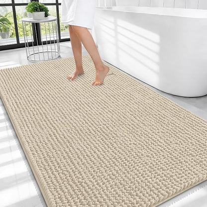 OLANLY Thick Chenille Large Bathroom Rugs 44x32, Absorbent Bath Mat, Sand | Soft Bath Rugs, Rubber Backing, Machine Wash Dry, Bath Mats for Bathroom, Tub and Shower, Home Decor Accessories