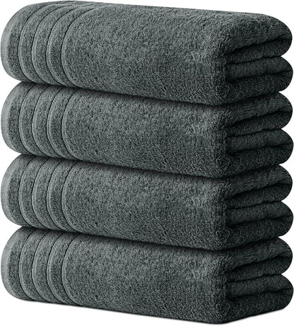 Avalon Towels Bath Towels Set of 4, Size 30 x 60 Inches - 60% Cotton, 40% Viscose Made from Bamboo, Soft and Absorbent, Thin and Quick Drying, Lightweight, Perfect for Daily Use