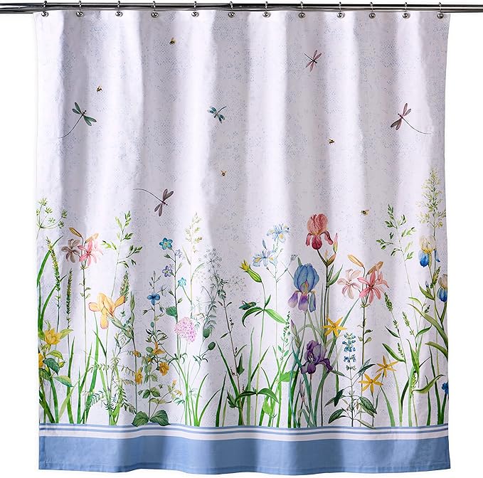 Maison d' Hermine Shower Curtain 100% Cotton One Panel 70"x72" Washable Fabric Shower Curtains for Bathroom, Easy Hanging with 12 Button Holes - Home Hotel Spa Easter Gifts (Fleurs De Mai)