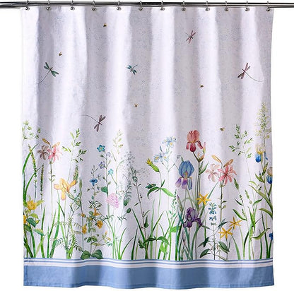 Maison d' Hermine Shower Curtain 100% Cotton One Panel 70"x72" Washable Fabric Shower Curtains for Bathroom, Easy Hanging with 12 Button Holes - Home Hotel Spa Easter Gifts (Fleurs De Mai)