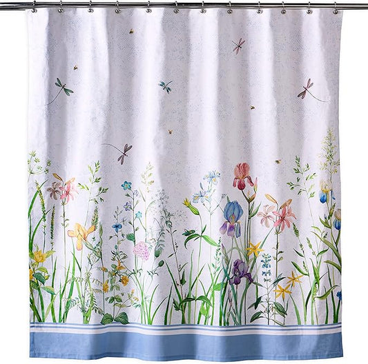 Maison d' Hermine Shower Curtain 100% Cotton One Panel 70"x72" Washable Fabric Shower Curtains for Bathroom, Easy Hanging with 12 Button Holes - Home Hotel Spa Easter Gifts (Fleurs De Mai)