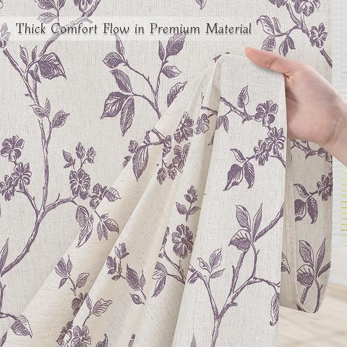 MitoVilla Lavender Linen Floral Shower Curtain for Bathroom, 72 x 72 | Lavender BoHo Cottagecore Spring Shower Curtains, Modern Farmhouse Country Plant Leaves Bathroom Décor, 72 x 72