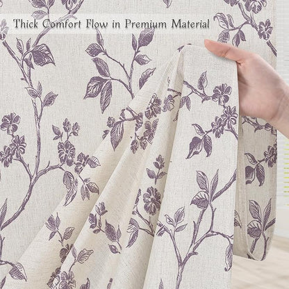 MitoVilla Lavender Linen Floral Shower Curtain for Bathroom, 72 x 72 | Lavender BoHo Cottagecore Spring Shower Curtains, Modern Farmhouse Country Plant Leaves Bathroom Décor, 72 x 72