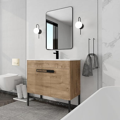 36 Inch Bathroom Vanity with Sink, Modern Freestanding Bathroom Vanity Set, Brown Vanity, Soft-Closing Door and Thick Edge Ceramic Basin - 36" (IMO, 36inch)