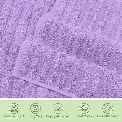 Elegant Comfort 100% Turkish Cotton Corduroy Ribbed Luxury Bath Towels 6-Piece Set, Premium Feel - Quick Dry, Highly Absorbent, Contains 2 Bath Towels, 2 Hand Towels, and 2 Washcloths, Lilac