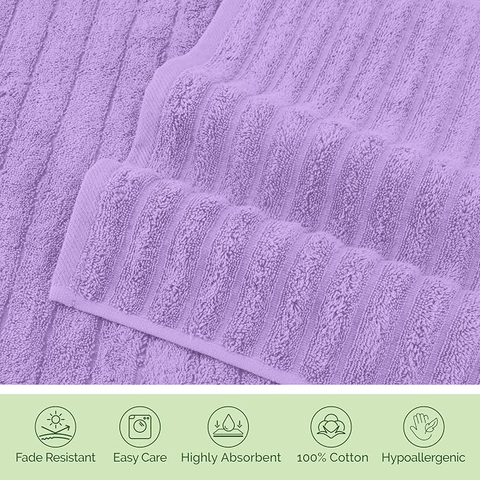 Elegant Comfort 100% Turkish Cotton Corduroy Ribbed Luxury Jumbo Bath Towel Ultra Soft - 35 x 70 Inch - Luxury Spa Premium Hotel Quality Highly Absorbent and Quick Dry Large Bath Towel, Lilac