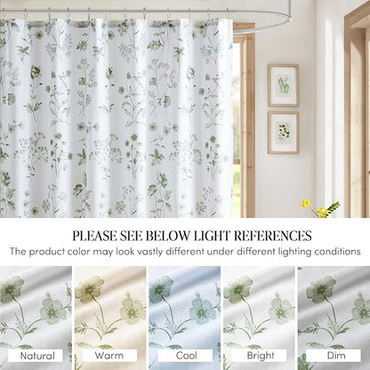 Martha Stewart 100% Cotton Floral Shower Curtain, 72 x 72, Sage Green | Martha's Garden Series, Botanical Floral Print, Spa Quality Modern, Machine Washable, Modern Bathroom Curtains