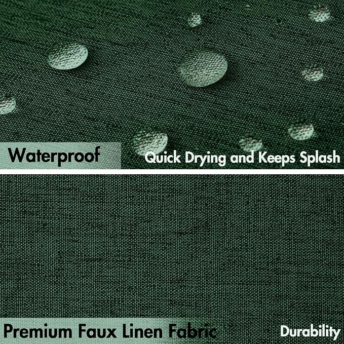 MIULEE Linen Fabric Shower Curtain Dark Green W72*L72 12 Metal Hooks | Washable, Modern, Heavy Duty, Shower Curtain Set, Waterproof Thick Cloth Shower Curtains, Bathroom Bathtub